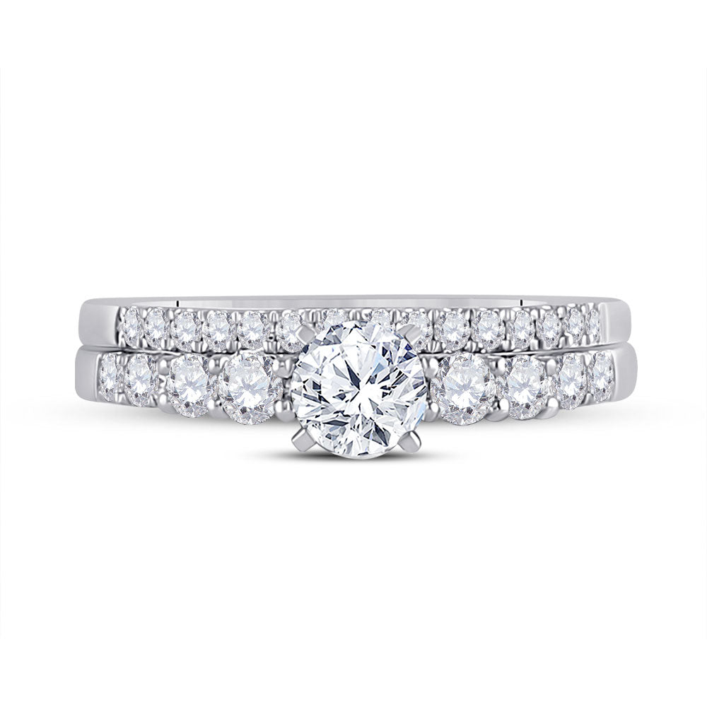14kt White Gold Round Diamond Bridal Wedding Ring Band Set 1-1/3 Cttw