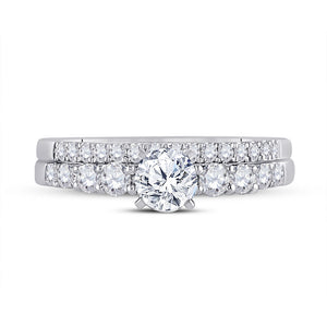 14kt White Gold Round Diamond Bridal Wedding Ring Band Set 1-1/3 Cttw