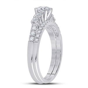 14kt White Gold Round Diamond Bridal Wedding Ring Band Set 1-1/3 Cttw