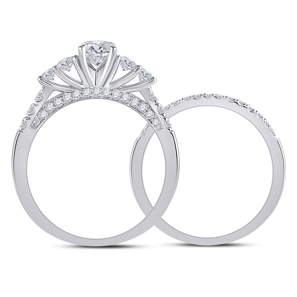 14kt White Gold Round Diamond Bridal Wedding Ring Band Set 1-1/3 Cttw