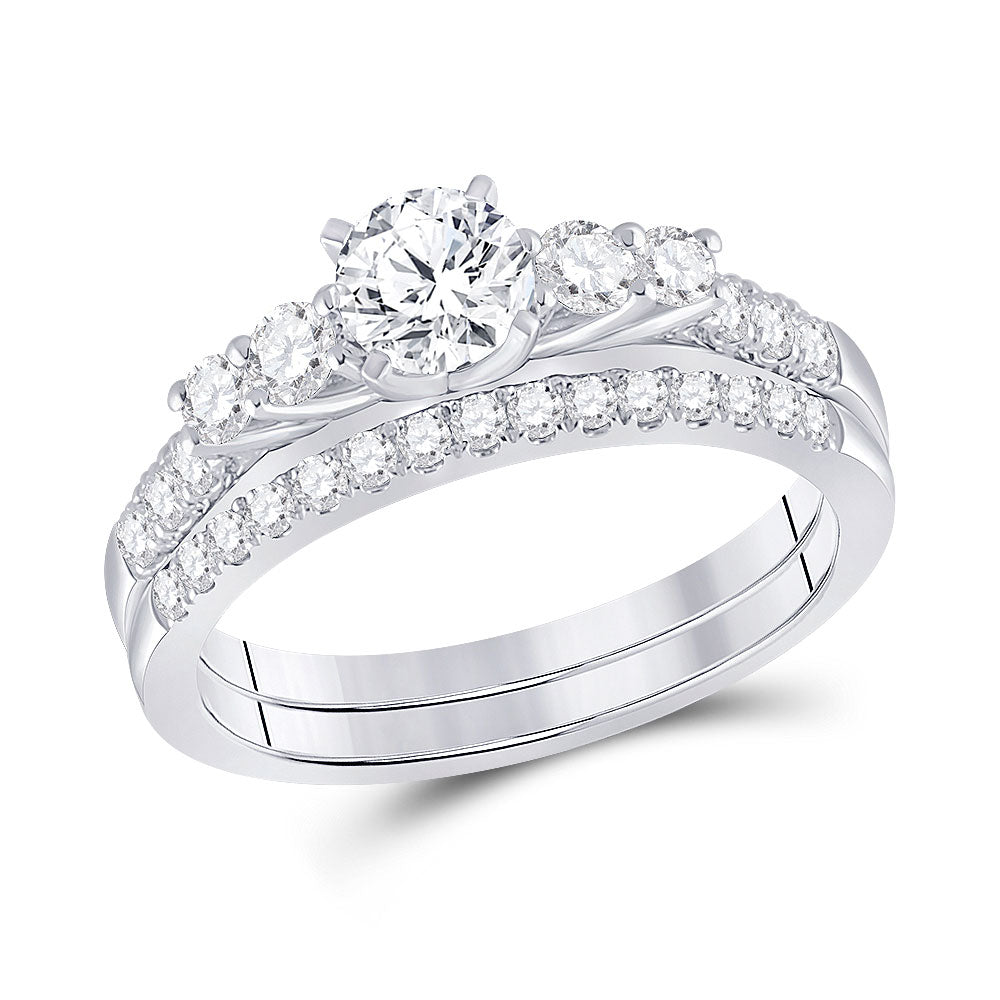 14kt White Gold Round Diamond Bridal Wedding Ring Band Set 1-1/3 Cttw