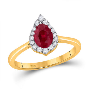 14kt Yellow Gold Womens Pear Ruby Diamond Halo Fashion Ring 1 Cttw