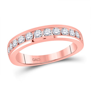 14kt Rose Gold Womens Round Diamond Wedding Single Row Band 3/4 Cttw