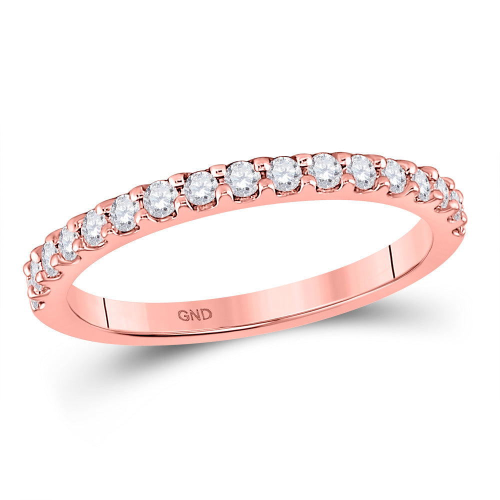 14kt Rose Gold Womens Round Diamond Wedding Single Row Band 1/3 Cttw