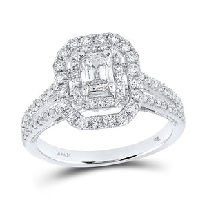 14kt White Gold Emerald Diamond Halo Bridal Wedding Engagement Ring 1 Cttw