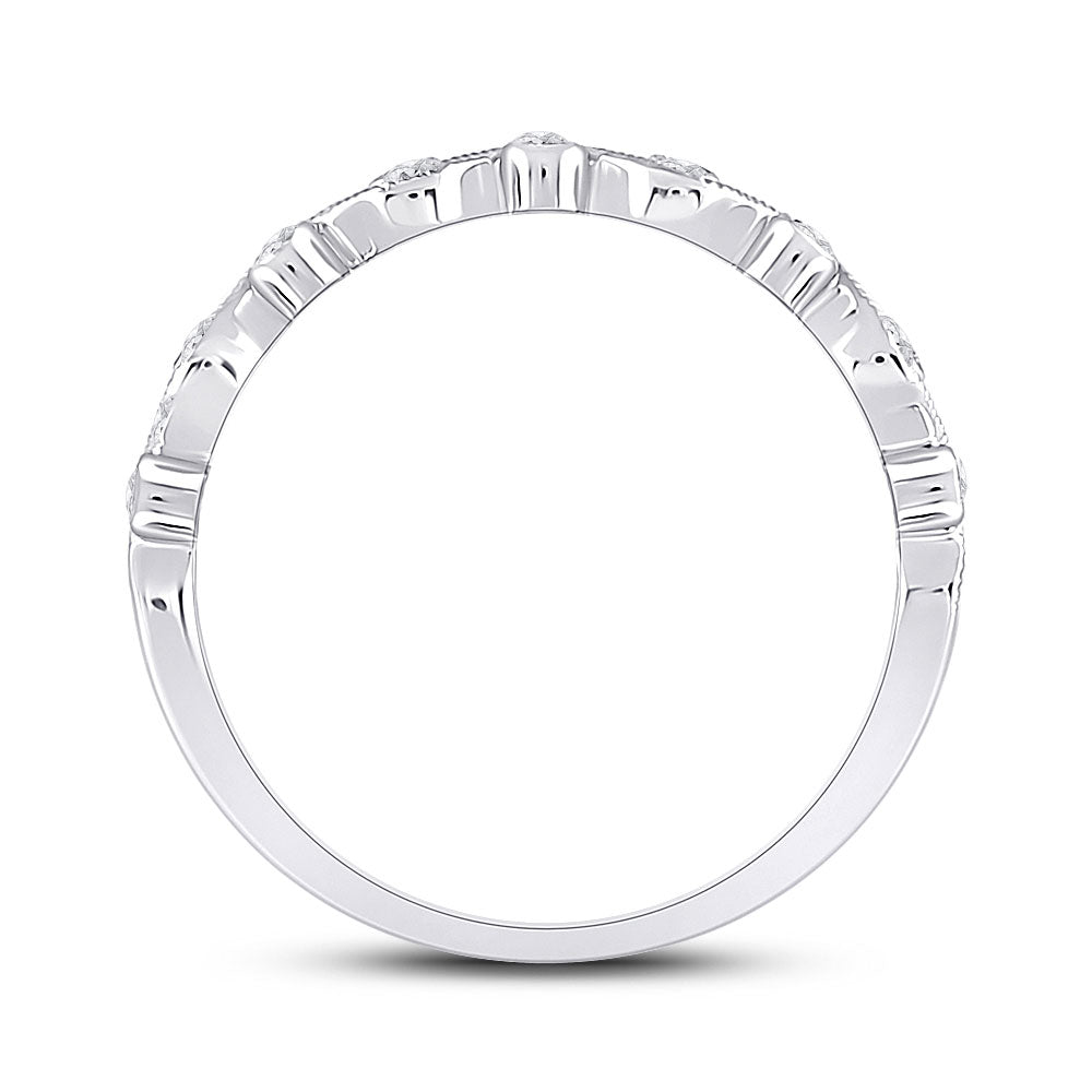 14kt White Gold Womens Round Diamond Wave Stackable Band Ring 1/10 Cttw