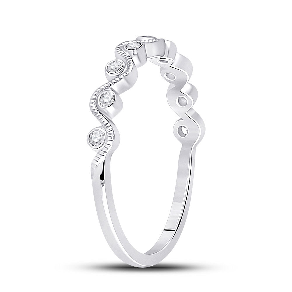 14kt White Gold Womens Round Diamond Wave Stackable Band Ring 1/10 Cttw