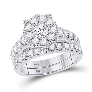 14kt White Gold Round Diamond Bridal Wedding Ring Band Set 2 Cttw