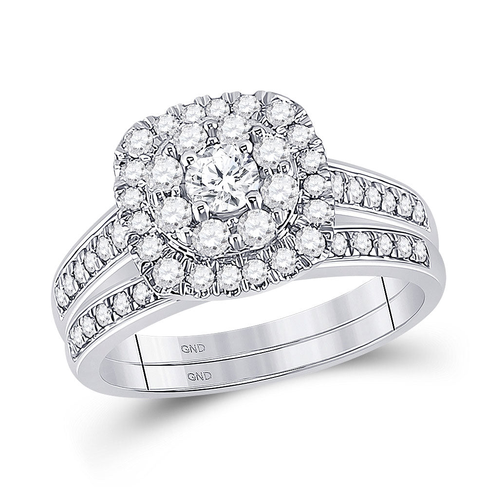 14kt White Gold Round Diamond Bridal Wedding Ring Band Set 1 Cttw