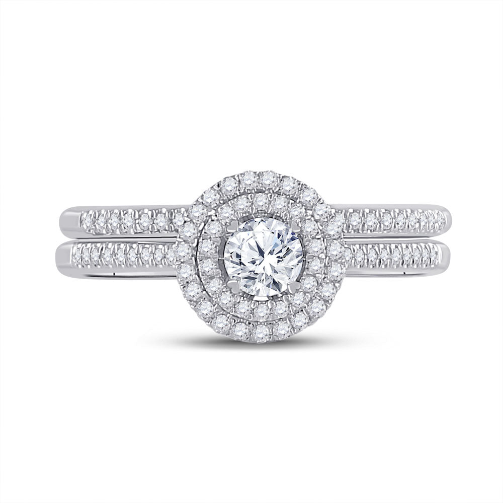 10kt White Gold Round Diamond Bridal Wedding Ring Band Set 1/2 Cttw