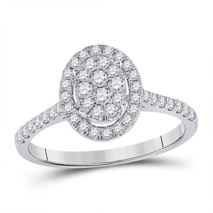10kt White Gold Round Diamond Oval Bridal Wedding Engagement Ring 1/2 Cttw