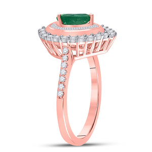 14kt Rose Gold Womens Oval Emerald Diamond Teardrop Ring 7/8 Cttw