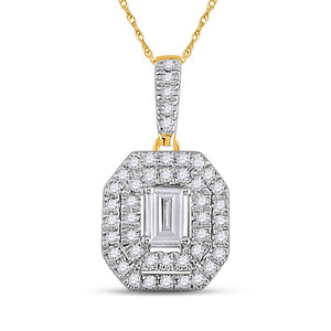 14kt Yellow Gold Womens Emerald Diamond Fashion Halo Pendant 1/4 Cttw