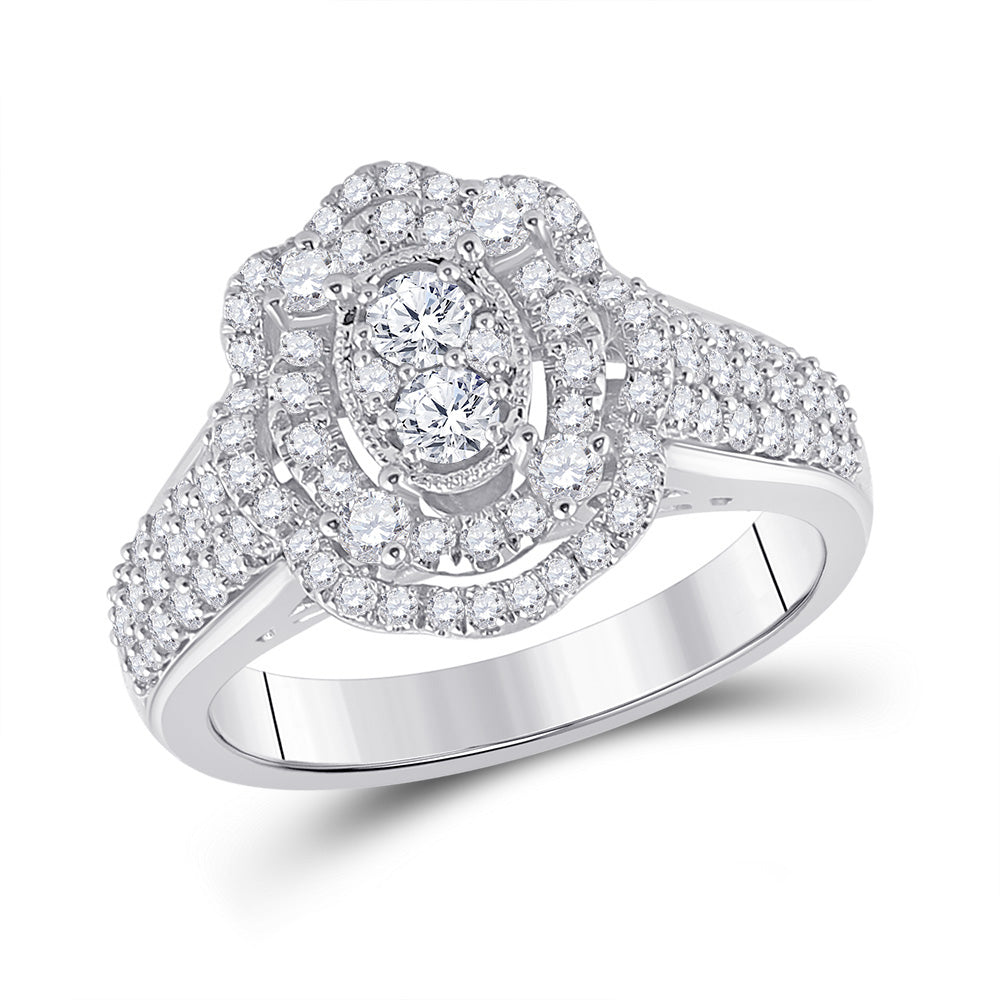 14kt White Gold Womens Round Diamond Oval Ring 1 Cttw