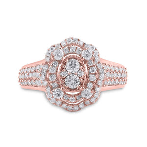 14kt Rose Gold Womens Round Diamond Oval Ring 1 Cttw