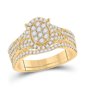 14kt Yellow Gold Round Diamond Cluster Bridal Wedding Ring Band Set 7/8 Cttw