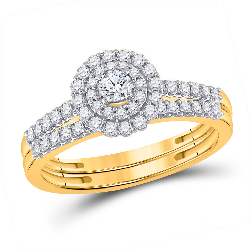 10kt Yellow Gold Round Diamond Bridal Wedding Ring Band Set 1/2 Cttw