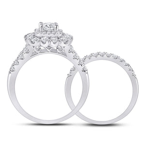 14kt White Gold Cushion Diamond Bridal Wedding Ring Band Set 1-7/8 Cttw