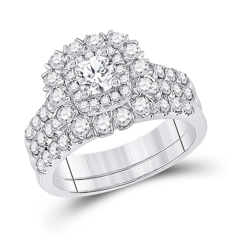 14kt White Gold Cushion Diamond Bridal Wedding Ring Band Set 1-7/8 Cttw