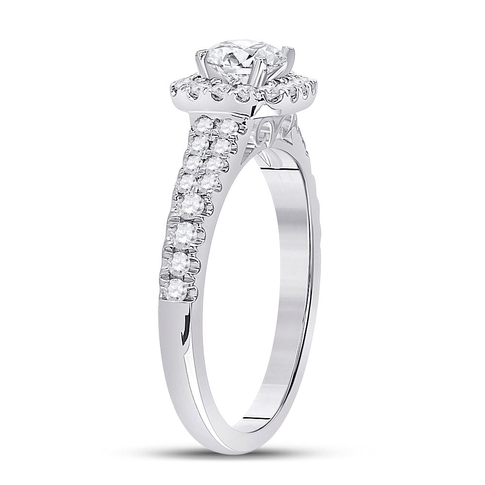14kt White Gold Round Diamond Halo Bridal Wedding Engagement Ring 1 Cttw