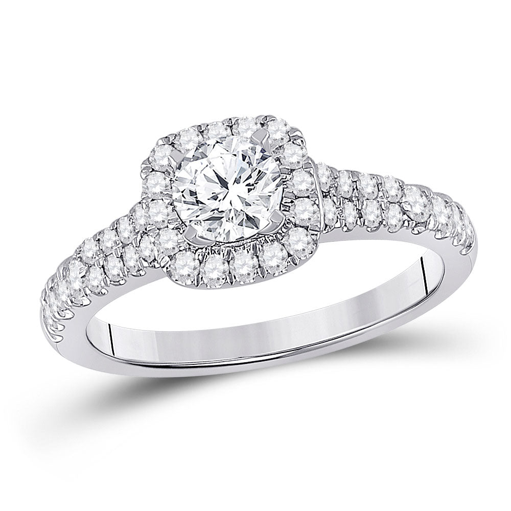 14kt White Gold Round Diamond Halo Bridal Wedding Engagement Ring 1 Cttw