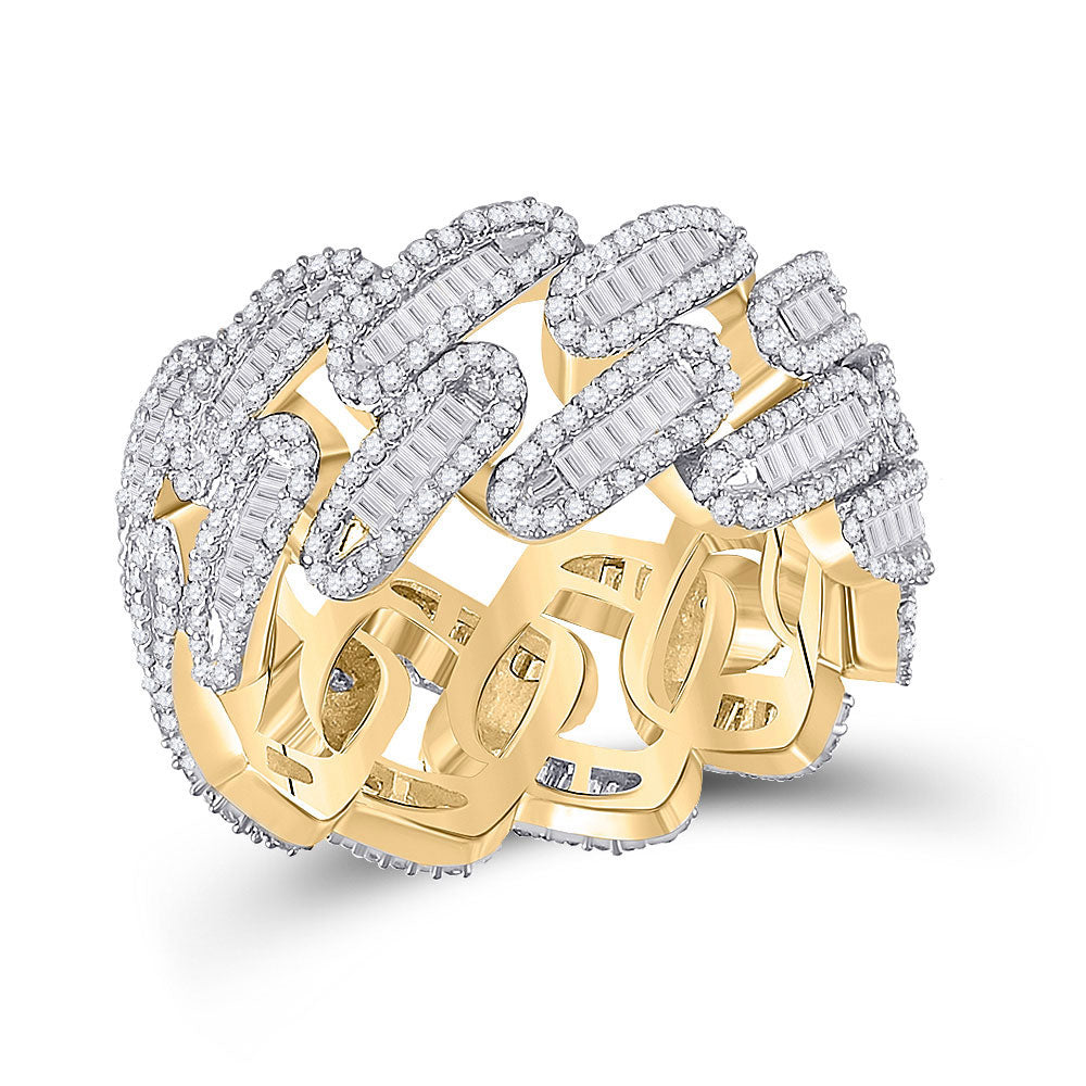 10kt Yellow Gold Mens Baguette Diamond Cuban Link Band Ring 2-1/3 Cttw