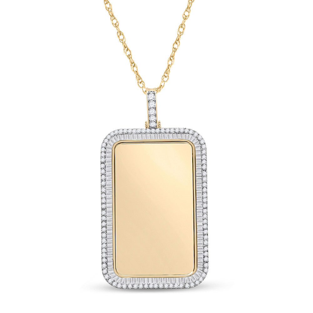 10kt Yellow Gold Mens Baguette Diamond Dog Tag Picture Memory Pendant 2 Cttw
