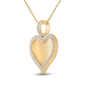 14kt Yellow Gold Mens Round Diamond Heart Picture Memory Pendant 2-1/2 Cttw