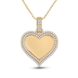 14kt Yellow Gold Mens Round Diamond Heart Picture Memory Pendant 2-1/2 Cttw