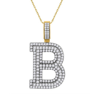 10kt Yellow Gold Mens Round Diamond Initial B Letter Charm Pendant 2 Cttw