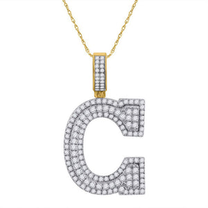 10kt Yellow Gold Mens Round Diamond Initial C Letter Charm Pendant 1-3/4 Cttw