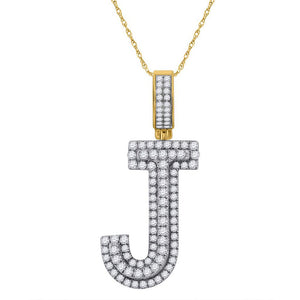 10kt Yellow Gold Mens Round Diamond Initial J Letter Charm Pendant 1-1/5 Cttw