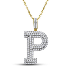 10kt Yellow Gold Mens Round Diamond Initial P Charm Pendant 1-5/8 Cttw