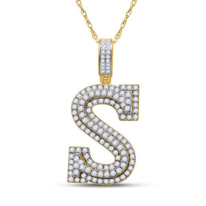 10kt Yellow Gold Mens Round Diamond Initial S Letter Charm Pendant 1-1/2 Cttw