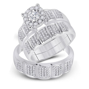 10kt White Gold His Hers Round Diamond Halo Matching Wedding Set 7/8 Cttw