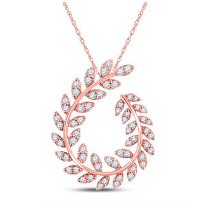 14kt Rose Gold Womens Round Diamond Vine Leaf Fashion Pendant 3/4 Cttw