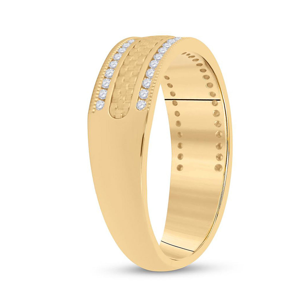 14kt Yellow Gold Mens Round Diamond Wedding Brick Band Ring 1/3 Cttw