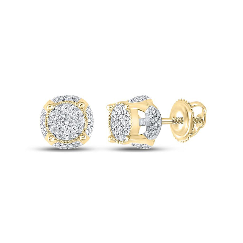 10kt Yellow Gold Mens Round Diamond Cluster Earrings 1/5 Cttw