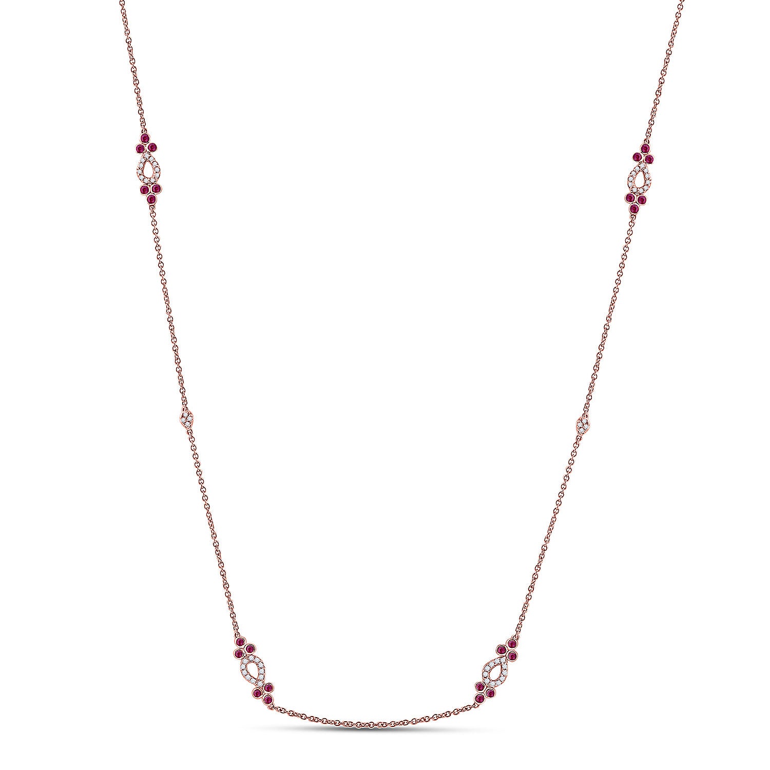 14kt Rose Gold Womens Round Ruby Diamond Fashion Necklace 1/2 Cttw