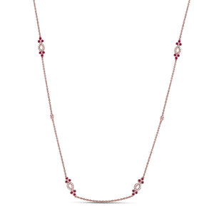14kt Rose Gold Womens Round Ruby Diamond Fashion Necklace 1/2 Cttw