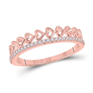 10kt Rose Gold Womens Round Diamond Heart Band Ring 1/6 Cttw