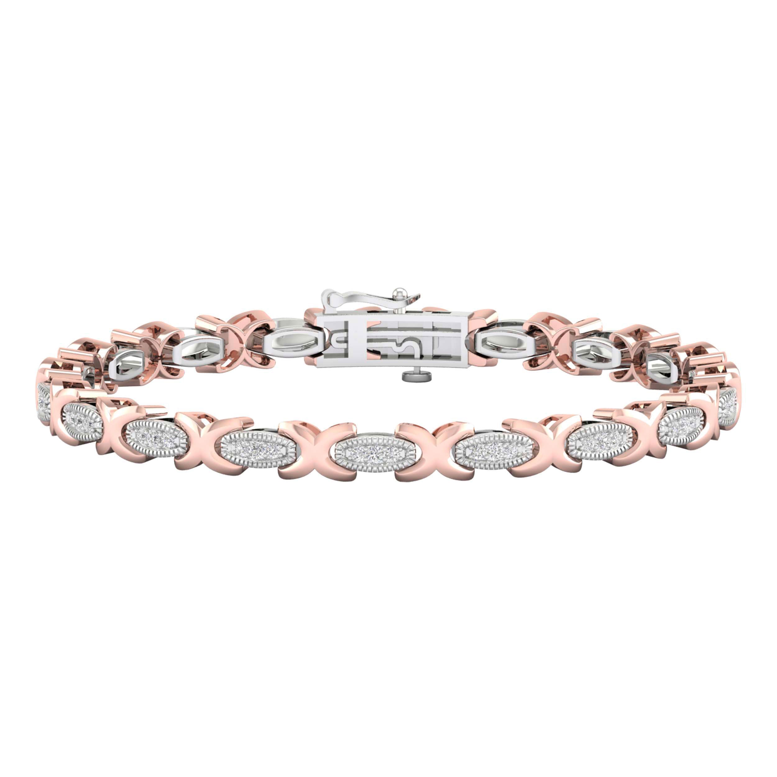 10kt Two-tone Gold Womens Round Diamond Link Bracelet 1/2 Cttw