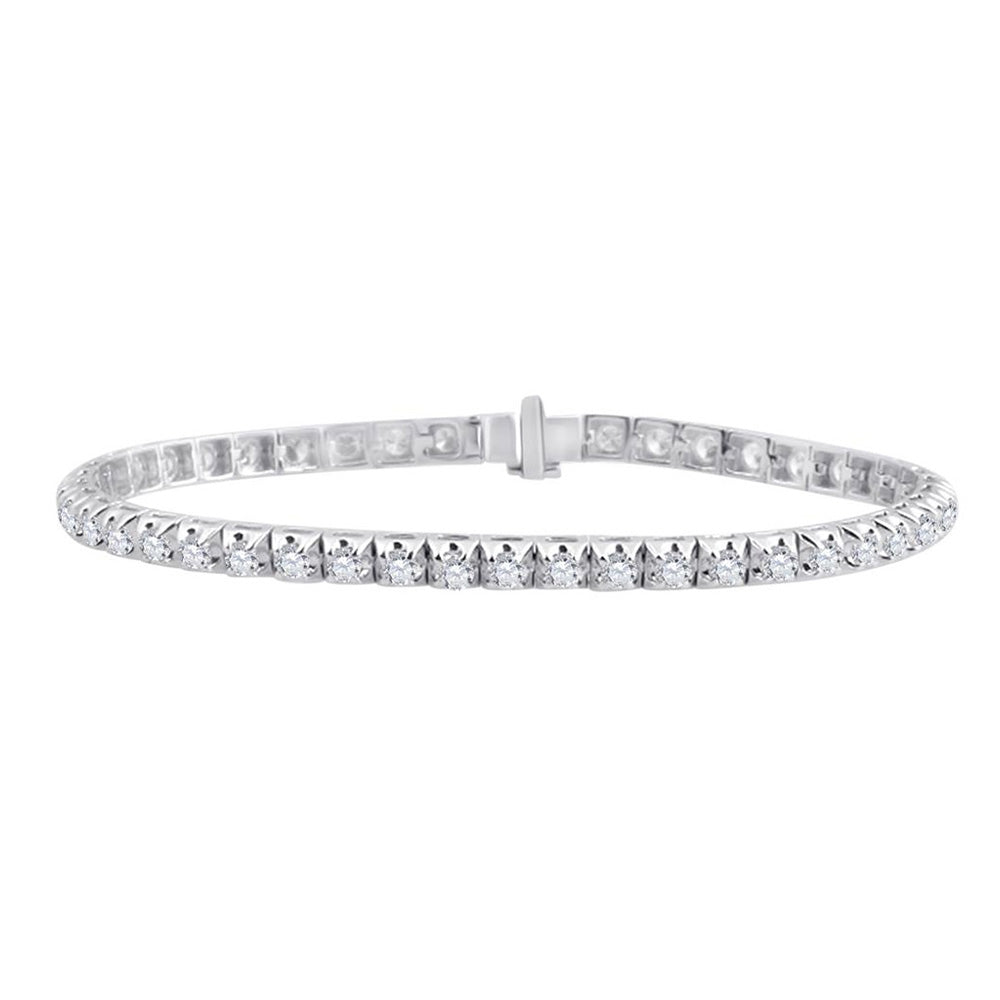 14kt White Gold Womens Round Diamond Tennis Bracelet 3 Cttw