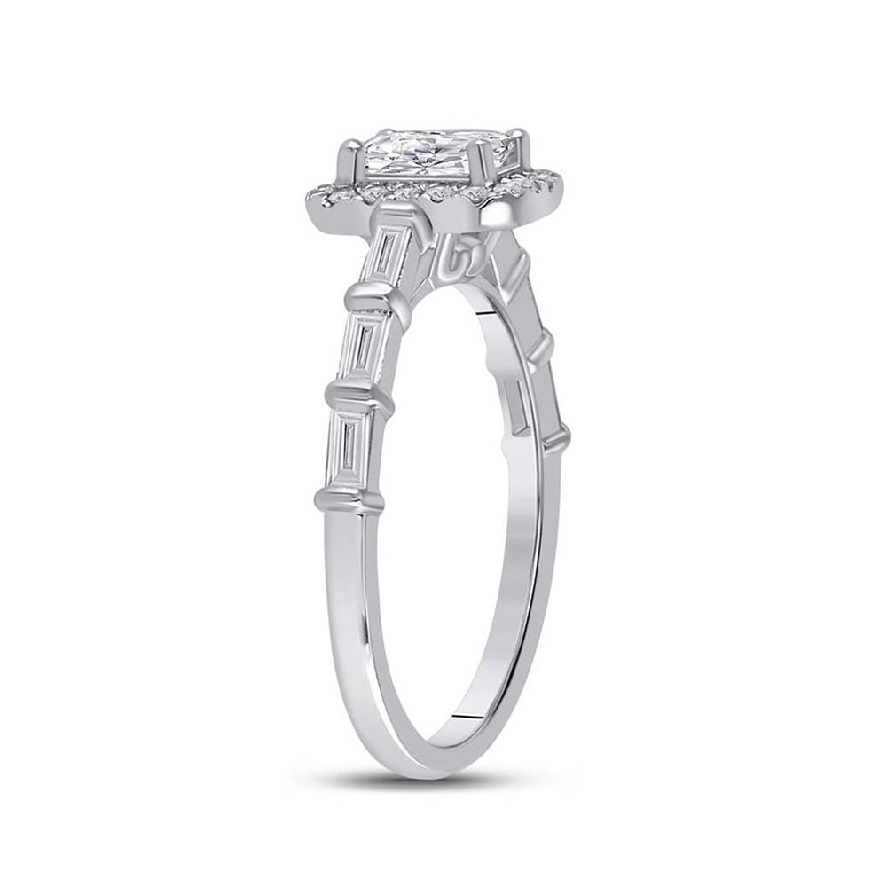 14kt White Gold Emerald Diamond Solitaire Bridal Wedding Engagement Ring 7/8 Cttw