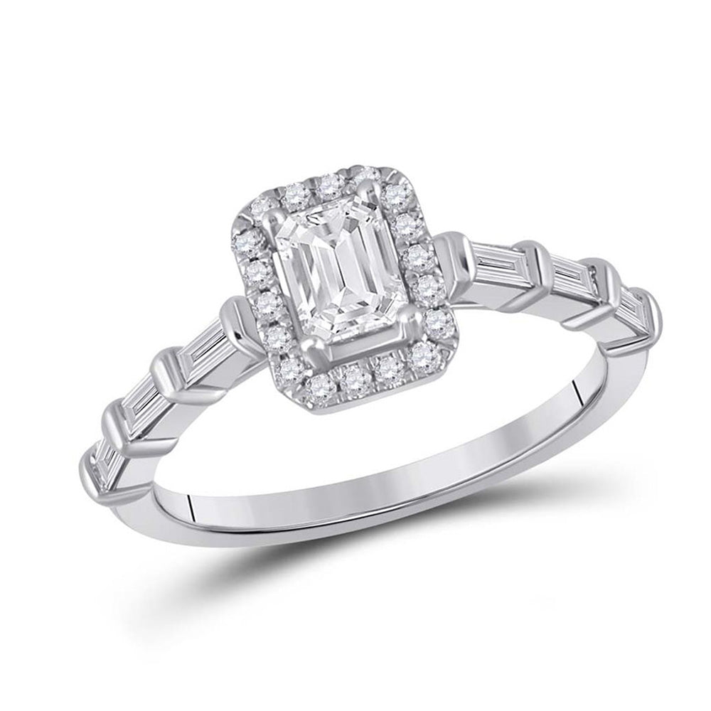 14kt White Gold Emerald Diamond Solitaire Bridal Wedding Engagement Ring 7/8 Cttw