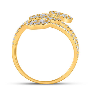 14kt Yellow Gold Womens Round Diamond Bypass Cluster Heart Ring 1-1/4 Cttw