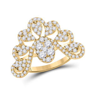 14kt Yellow Gold Womens Round Diamond Pear Cluster Fashion Ring 1-1/4 Cttw