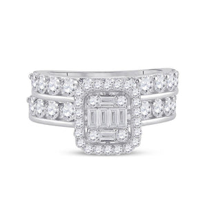 14kt White Gold Baguette Diamond Bridal Wedding Ring Band Set 2-1/5 Cttw