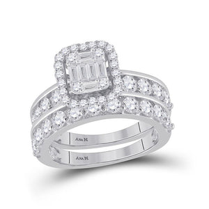 14kt White Gold Baguette Diamond Bridal Wedding Ring Band Set 2-1/5 Cttw