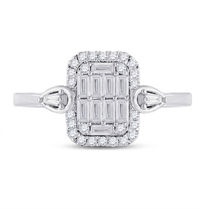 14kt White Gold Womens Baguette Diamond Rectangle Fashion Ring 1/2 Cttw